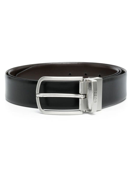 BOSS Engraved-Logo Leather Belt Black