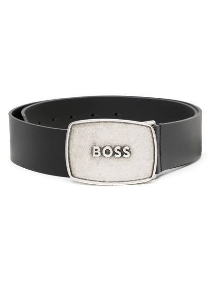 BOSS Logo-Embossed Leather Belt Black