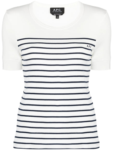 A.P.C. Striped Cotton T-Shirt White / Navy Blue
