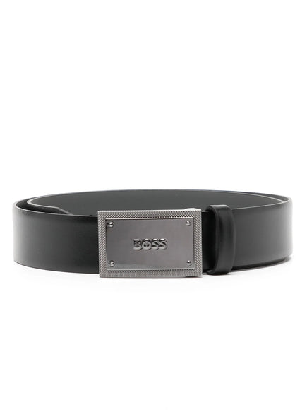 BOSS Logo-Embossed Reversible Leather Belt Black