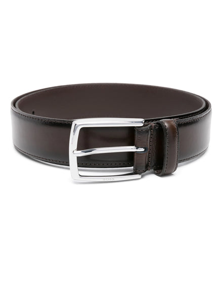 BOSS Logo-Engraved Buckle Leather Belt Brown