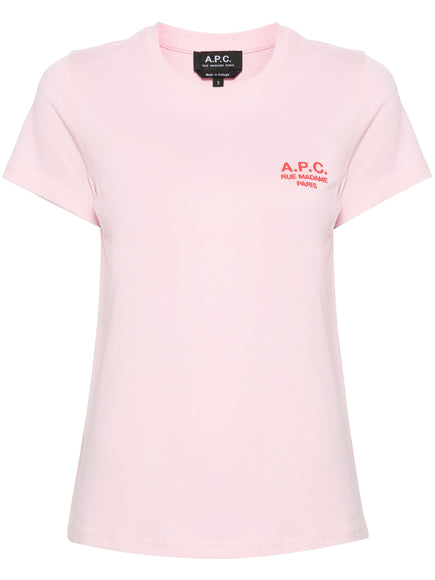 A.P.C. Logo-Embroidered Cotton T-shirt Pink
