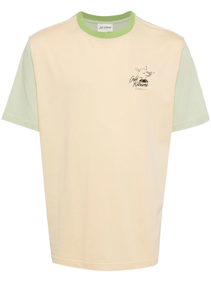CAFÉ KITSUNÉ Colour-Block Cotton T-Shirt Green / Beige