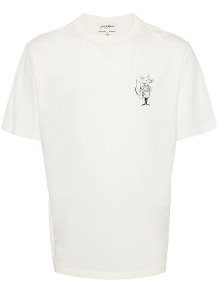 CAFÉ KITSUNÉ Fox-Print Cotton T-Shirt White